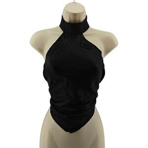 Victoria's Secret Silk Black Halter Top Backless Womens Medium Y2K